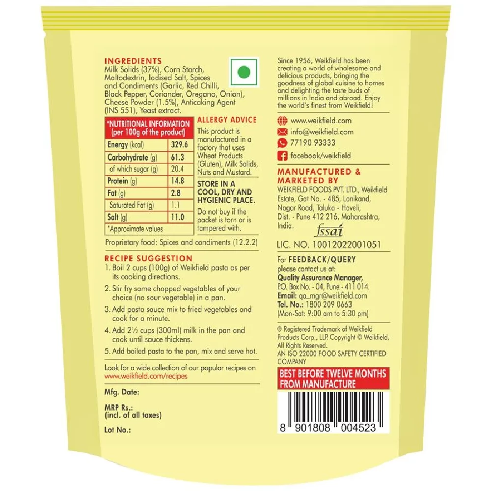 Weikfield Pasta Sauce - Cheesy Creamy Mix, 30 g Pouch-2.webp